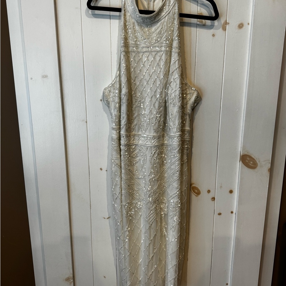 Adrianna Papell Women's White Embellished T-Back Cocktail Dress Size 20W